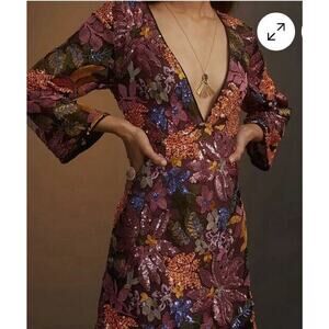 Anthropologie Floral Sequin Mini Dress - Multicolor